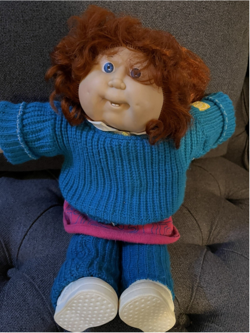 Vintage 1982 Cornsilk Cabbage Patch Kids Red Hair Blue Eyes Teeth , FULL OUTFIT